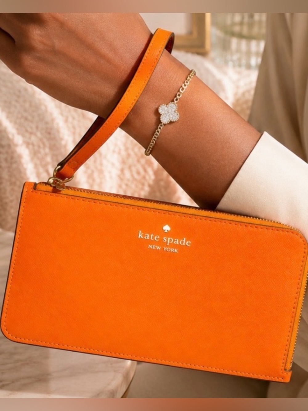 kate spade Orange Leather Wristlet Clutch